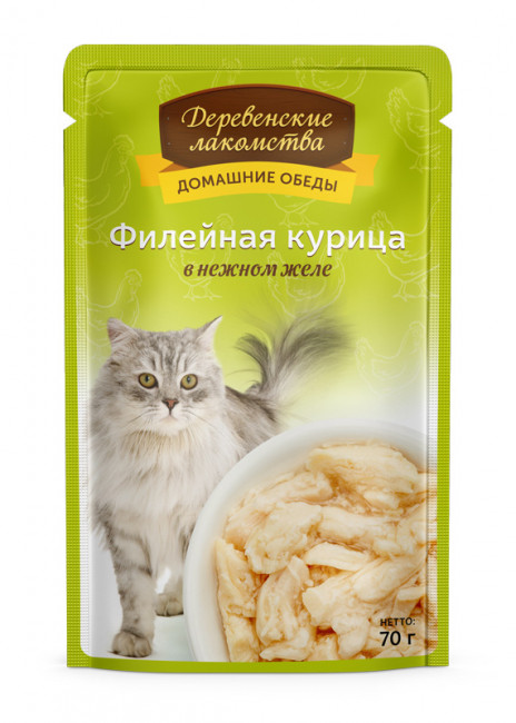 Деревенские лакомства "Филейная курица в нежном желе" Пауч пакет, 70 гр