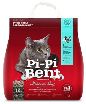Наполнитель для кошачьего туалета Pi-Pi-Bent Морской бриз, глиняный, комкующийся 5 кг (12 л)
