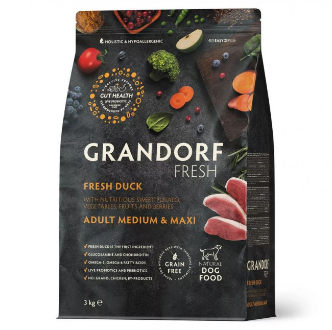 GRANDORF Fresh DOG Adult  MED&MAXI Сухой корм для собак средних и крупных  пород, утка с бататом 3 кг