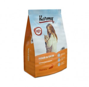 Karmy Hair&Skin Сухой корм для кошек, поддерживающий здоровье кожи и шерсти, Лосось 0,4кг