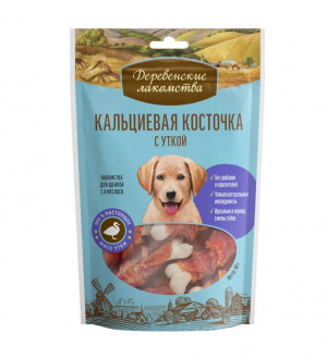 Лакомство для щенков "Деревенские Лакомства" Кальциевая косточка с уткой, 90 г