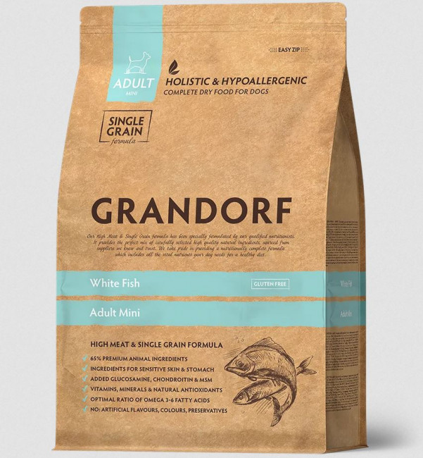 Сухой корм GRANDORF DOG White Fish MINI для взрослых собак мини пород, белая рыба, 3 кг