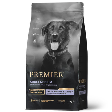 Premier Dog Salmon&Turkey ADULT Medium       Лосось с индейкой для собак средних пород       1 кг