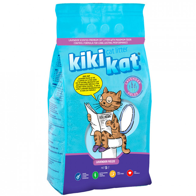 Бентонитовый наполнитель для кошачьего туалета "KikiKat" супер-белый комкующийся с ароматом "Лаванда" - 5 л