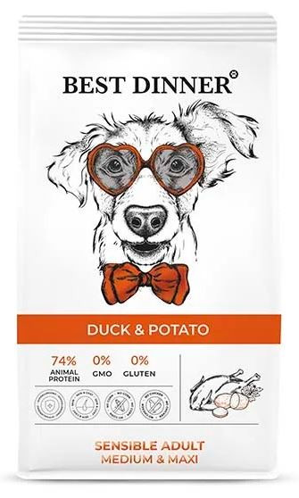 Best Dinner Adult Dog Medium&Maxi Duck&Potato для взрослых собак средних и крупных пород с уткой и картофелем 12 кг