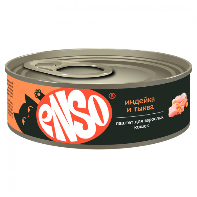 ENSO Корм влажный паштет для кошек, с индейкой и тыквой, банка 100г