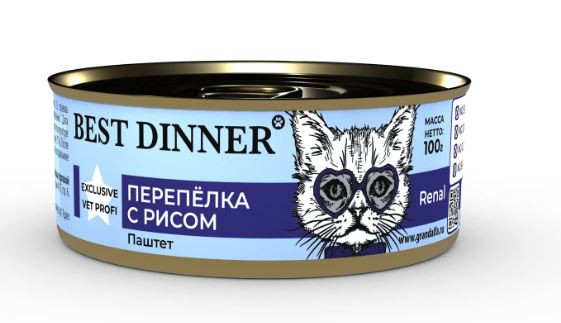 Best Dinner консервы для кошек Exclusive Vet Profi Renal Intestinal Перепёлка с рисом 100 гр