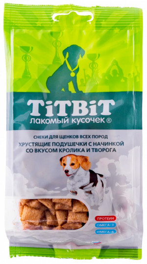 TiTBiT Хрустящие подушечки с начинкой со вкусом кролика и творога для щенков 95 г