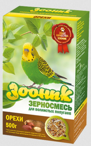Корм ЗООНИК для волнистых попугаев с орехами, 500 гр