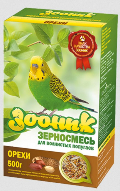 Корм ЗООНИК для волнистых попугаев с орехами, 500 гр