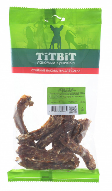 TITBIT Лакомство для собак Шейки куриные, мягкая упаковка, 75 г