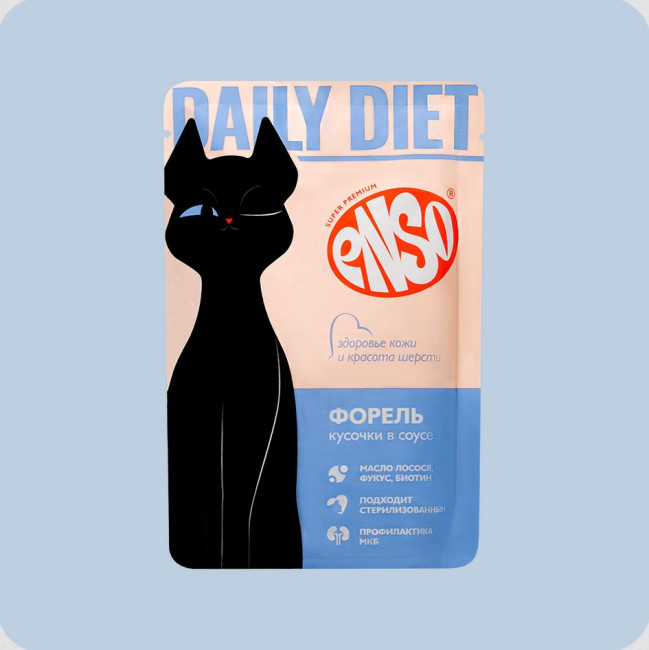 ENSO DAILY DIET Пауч для кошек , здоровье кожи и шерсти, форель в соусе, 85г