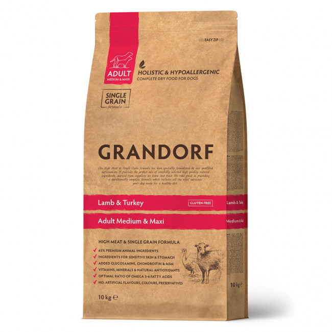 Сухой корм GRANDORF MEDIUM&MAXI Lamb&Turkey для взрослых собак средних и крупных пород, с ягнёнком и индейкой, 10 кг.