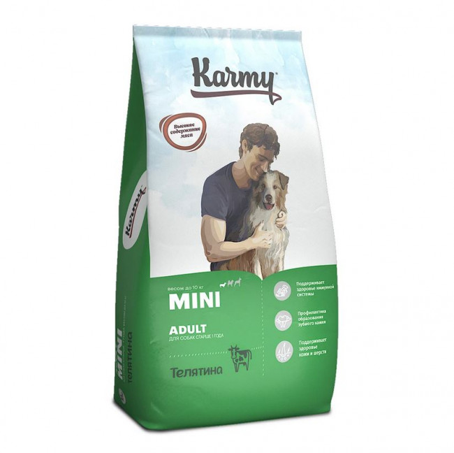 Karmy Mini Adult Полнорационный сухой корм для собак мелких пород старше 1 года, Телятина - 10 кг (МЕЛЬКОМБИНАТ)