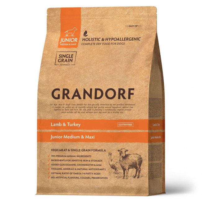 Сухой корм GRANDORF DOG JUNIOR для щенков средних и крупных пород, Ягнёнок с индейкой, 1 кг