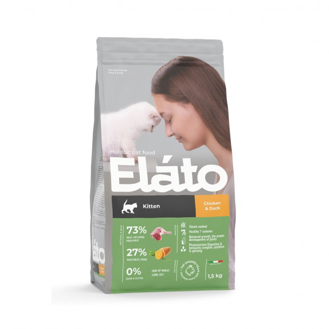 Elato Holistic Kitten Chicken & Duck Сухой полнорационный корм для котят с курицей и уткой, 1,5 кг