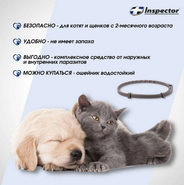 Ошейник от блох и клещей для кошек и мелких собак Inspector, 40 см