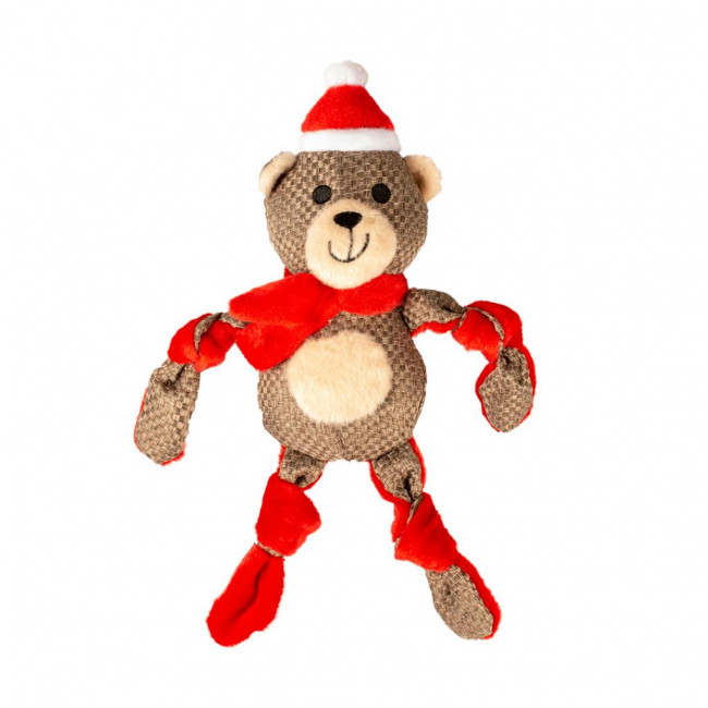 Игрушка для собак DUVO+ мягкая "Новогодний Мишка" коричневый 31х14х8 см (Бельгия)