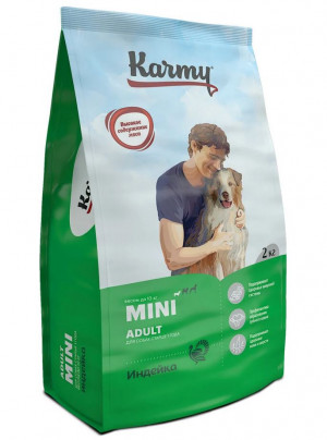 Karmy Mini Adult Сухой корм для собак мелких пород старше 1 года, Индейка, 2 кг (Мелькомбинат)