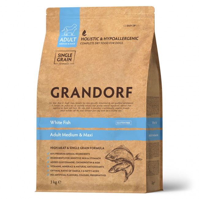 GRANDORF DOG White Fish MEDIUM&MAXI  (белая рыба для собак средних и крупных пород) 3 кг.