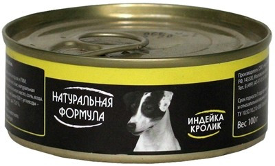 Натуральная Формула Влажный корм для собак Индейка кролик 100 гр