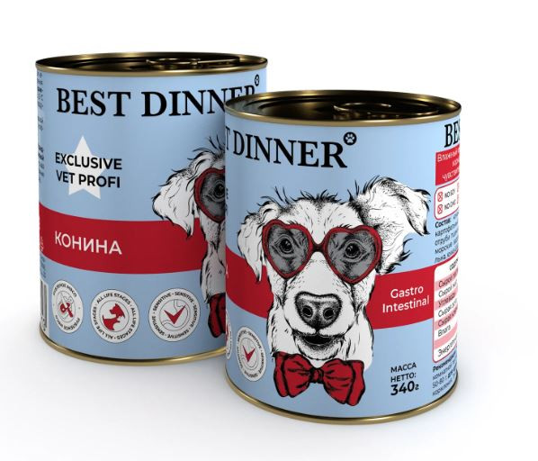 Best Dinner консервы для собак Vet Profi GastroIntestinal, Конина, 340 гр