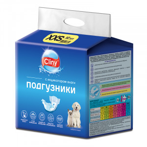 Подгузники Cliny для кошек и собак 1-2,5 кг, размер XXS, 12 шт