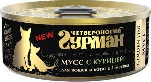 Четвероногий гурман Корм консервированный для кошек и котят "Golden line Мусс с курицей", 100 г