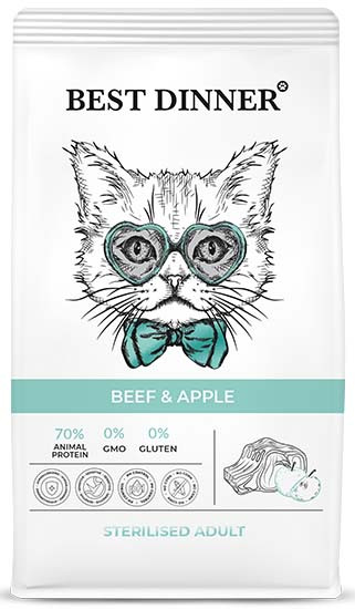 Best Dinner Cat Sterilised Beef & Apple для стерилизованных кошек с говядиной и яблоком 10кг