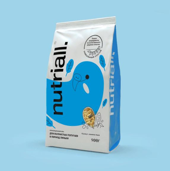 Nutriall полнорационный корм для волнистых попугаев в период линьки   900гр