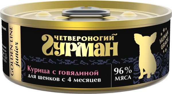 Четвероногий гурман Корм консервированный для щенков "Golden line Курица с говядиной", 100 г