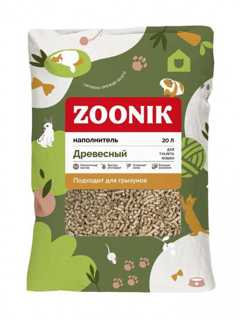 ZOONIK наполнитель древесный для кошачьего туалета - 20 л