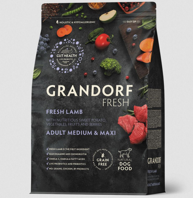 GRANDORF Fresh DOG Adult  MED&MAXI Сухой корм для собак средних и крупных  пород, ягнёнок с бататом 3 кг