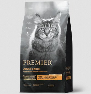 Premier Cat Сухой корм для взрослых кошек крупных пород, ягненок с индейкой 400 гр