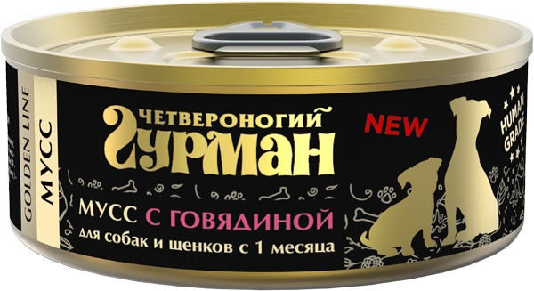 Четвероногий гурман Корм консервированный для собак и щенков "Golden line Мусс с говядиной", 100 г