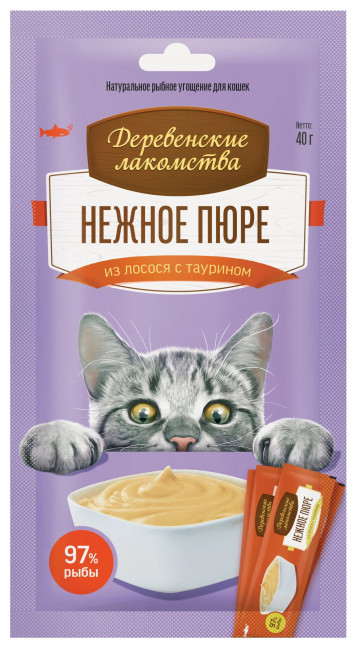 Лакомства для кошек "Деревенские Лакомства" Нежное пюре из лосося, 40 г