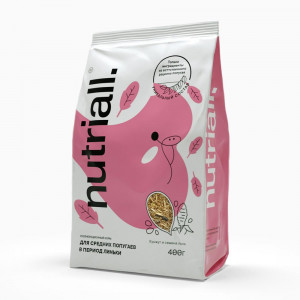 Nutriall полнорационный корм для средних попугаев в период линьки   400гр