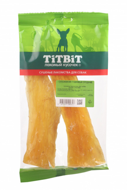 TITBIT Лакомство для собак Сухожилия говяжьи средние, мягкая упаковка, 95 г