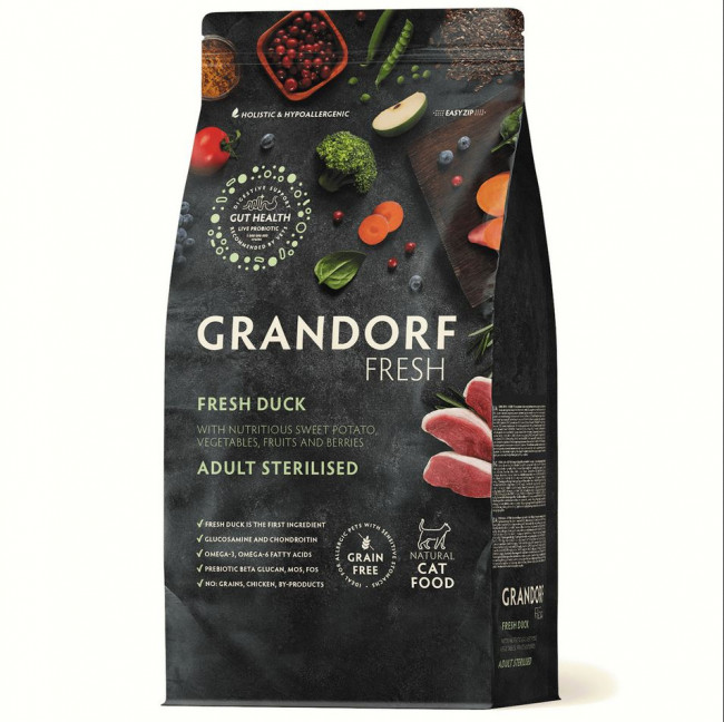 GRANDORF Fresh CAT Adult STERILISED Сухой корм для стерилизованных кошек свежее мясо утки с бататом 2кг