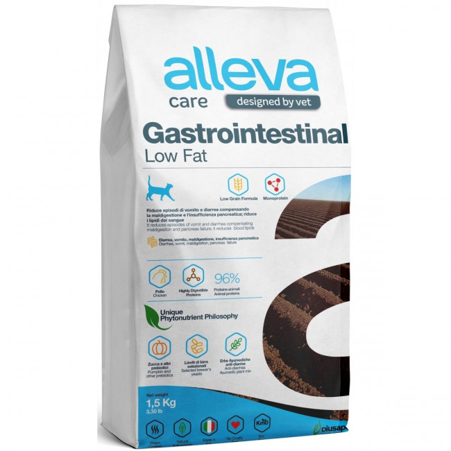 Сухой корм Alleva Care Cat Gastrointestinal Low Fat диета для взрослых кошек при заболеваниях ЖКТ с низким содержанием жиров, 1,5 кг Сухой корм Alleva Care Cat Gastrointestinal Low Fat диета для взрослых кошек при заболеваниях ЖКТ с низким содержанием жиров, 1,5 кг