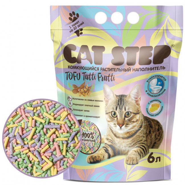 Наполнитель Cat Step Tofu Tutti Frutti растительный комк. 6литров