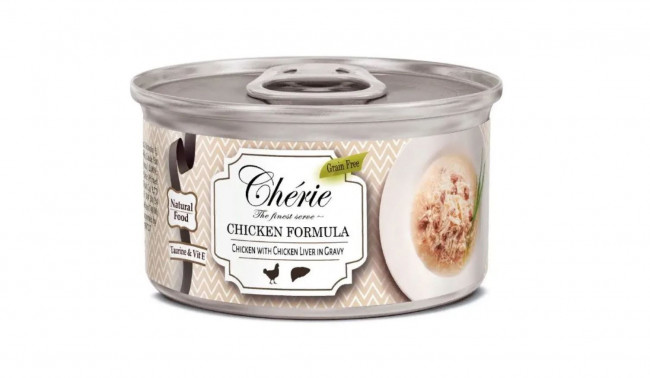 Pettric консервы для кошек Cherie Рубленная курица с куринной печенью в подливе 80г