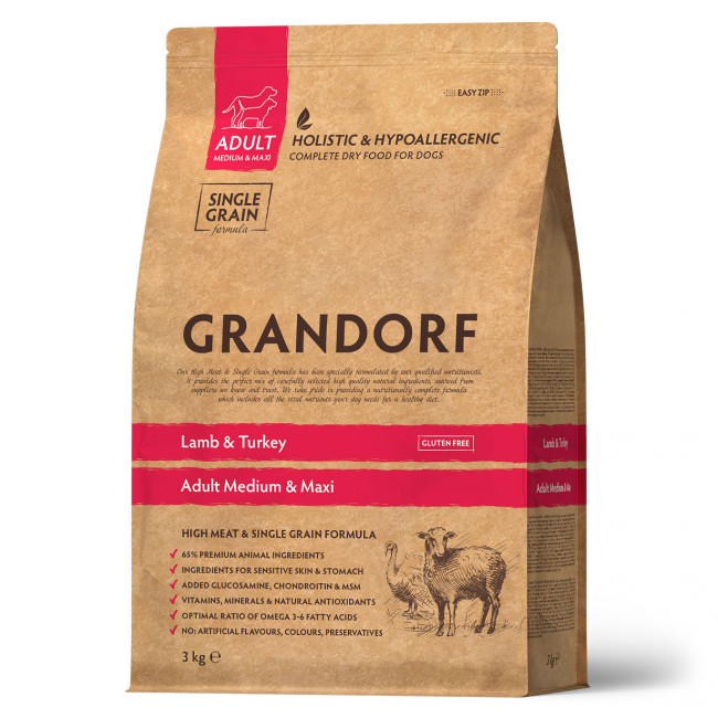 Сухой корм GRANDORF MEDIUM&MAXI Lamb&Turkey для взрослых собак средних и крупных пород, с ягнёнком и индейкой, 3 кг.