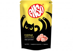 ENSO Корм влажный для котят, кусочки в соусе с курицей, пауч 85гр
