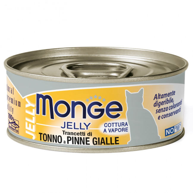 Влажный корм Monge jelly Adult cat для взрослых кошек с желтоперым тунцом, консервы - 80 г