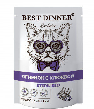 Best Dinner пауч Exclusive STERILISED для кошек Ягнёнок с клюквой мусс сливочный 85 гр