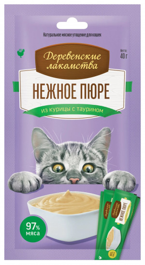Лакомства для кошек "Деревенские Лакомства" Нежное пюре из курицы, 40 г