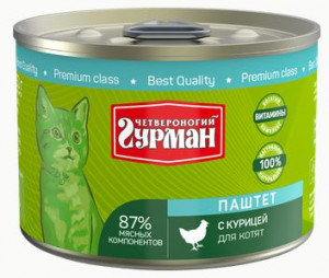 Четвероногий гурман Корм консервированный для котят "Паштет с курицей", 190 г