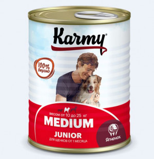 KARMY MEDIUM Junior Полнорационный консервированный корм для щенков средних пород с ягненком, 340г