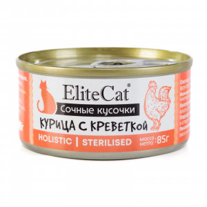 ELITECAT конс. для кошек "Курица с креветкой" сочные кусочки 85г